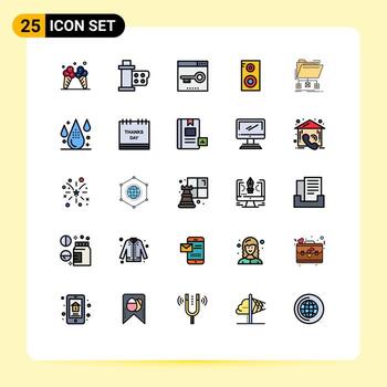 25 Thematic Vector Filled line Flat Colors and Editable Symbols of backup music class reel study optimization Editable Vector Design Elements