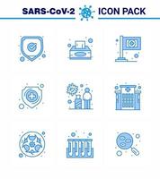 Covid19 icon set for infographic 9 Blue pack such as transmission infection assistance shield healthcare viral coronavirus 2019nov disease Vector Design Elements