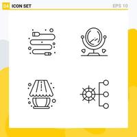 Pack of 4 Modern Filledline Flat Colors Signs and Symbols for Web Print Media such as cable lighting mirror home decorate company structure Editable Vector Design Elements