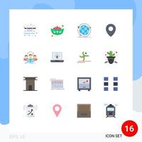 16 iconos creativos signos y símbolos modernos del mapa del equipo de Internet empresarial grupal paquete editable de elementos creativos de diseño de vectores
