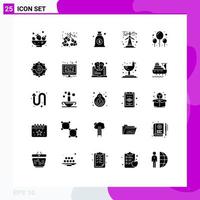 símbolos de iconos universales grupo de 25 glifos sólidos modernos de celebración informática globos de dinero elementos de diseño de vectores editables renovables