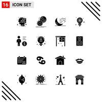 Universal Icon Symbols Group of 16 Modern Solid Glyphs of shopping dollar dvd bulb sleep Editable Vector Design Elements