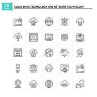 25 tecnología de datos en la nube y tecnología de red conjunto de iconos de fondo vectorial vector