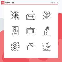 9 Thematic Vector Outlines and Editable Symbols of media tv fly strategy document Editable Vector Design Elements