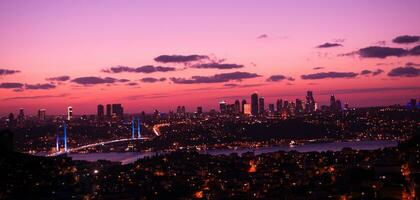 Istanbul Bosporus Bridge on sunset photo