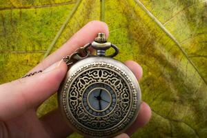 Retro style classic pocket watch in hand