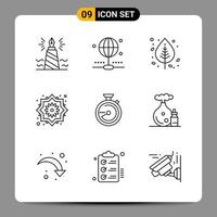 Paquete de 9 iconos negros símbolos de contorno signos para diseños receptivos sobre fondo blanco 9 conjunto de iconos vector