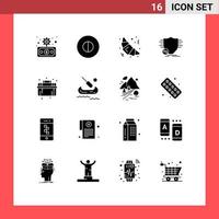 Solid Glyph Pack of 16 Universal Symbols of plumbing mechanical fast food security money Editable Vector Design Elements