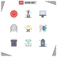 Group of 9 Flat Colors Signs and Symbols for reader password computer fingerprint pc Editable Vector Design Elements