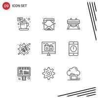 Group of 9 Outlines Signs and Symbols for event box gymnastic settings megaphone Editable Vector Design Elements