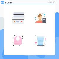 Pack of 4 creative Flat Icons of card data scientist payment accountant bib Editable Vector Design Elements