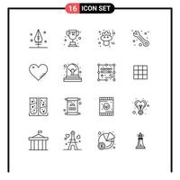 16 Universal Outlines Set for Web and Mobile Applications report like sparrow love support Editable Vector Design Elements