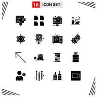 16 Universal Solid Glyph Signs Symbols of info graphic setting preview gear hot Editable Vector Design Elements