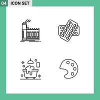 4 User Interface Line Pack of modern Signs and Symbols of factory patient manufacturing pill bathroom Editable Vector Design Elements