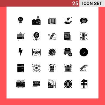 paquete de glifos sólidos de 25 símbolos universales de la fotografía de la ecología de la mano elementos de diseño vectorial editables del código de barras del día de la tierra vector