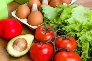 Vegetables and eggs on the table.HEalthy lifestyle and keto diet.Baner with space for text photo