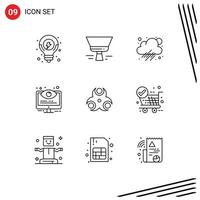 9 Outline concept for Websites Mobile and Apps biological system cloud options control Editable Vector Design Elements