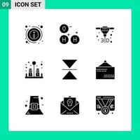 Modern Set of 9 Solid Glyphs Pictograph of closed vertical direct mirror kitchen Editable Vector Design Elements