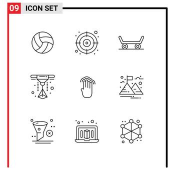9 User Interface Outline Pack of modern Signs and Symbols of landscape multiple tap sport interface four Editable Vector Design Elements