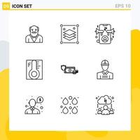 Modern Set of 9 Outlines and symbols such as dollar sun ad rainy cloud Editable Vector Design Elements