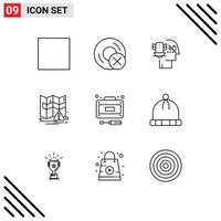 Group of 9 Modern Outlines Set for hat repairs protection recuperation notification Editable Vector Design Elements