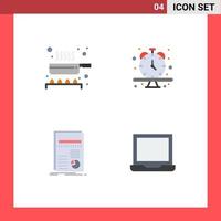 4 User Interface Flat Icon Pack of modern Signs and Symbols of cook data kitchen wristwatch report Editable Vector Design Elements