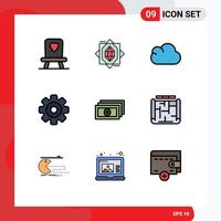 Universal Icon Symbols Group of 9 Modern Filledline Flat Colors of building architecture gear cash dollar Editable Vector Design Elements