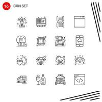 Pack of 16 creative Outlines of athletics windows money app physics Editable Vector Design Elements