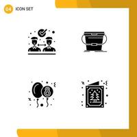 Set of 4 Vector Solid Glyphs on Grid for agreement party bucket water tree Editable Vector Design Elements