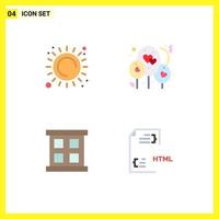 Pack of 4 Modern Flat Icons Signs and Symbols for Web Print Media such as summer window case heat love develop Editable Vector Design Elements