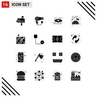 16 Universal Solid Glyphs Set for Web and Mobile Applications gramophone space advanced moon technology Editable Vector Design Elements