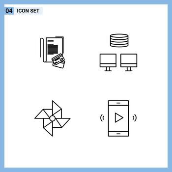Set of 4 Modern UI Icons Symbols Signs for note windmill credit sync loudspeaker Editable Vector Design Elements
