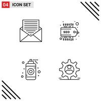 Modern Set of 4 Filledline Flat Colors Pictograph of communication graphic envelope seo spray Editable Vector Design Elements