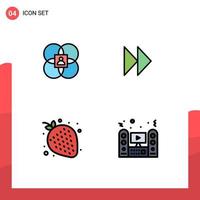 Pictogram Set of 4 Simple Filledline Flat Colors of character fruit model forward sweet Editable Vector Design Elements