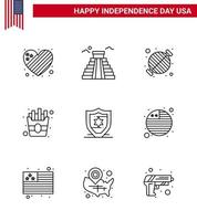 Modern Set of 9 Lines and symbols on USA Independence Day such as protection fries food food party Editable USA Day Vector Design Elements