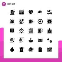 Solid Glyph Pack of 25 Universal Symbols of inspiration imagination money idea human Editable Vector Design Elements