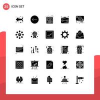 Pictogram Set of 25 Simple Solid Glyphs of chemistry biology briefcase biochemistry repairs Editable Vector Design Elements