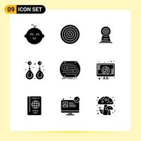 Solid Glyph Pack of 9 Universal Symbols of concept valuable webcam jewelry fashion Editable Vector Design Elements