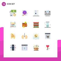 16 Thematic Vector Flat Colors and Editable Symbols of chart letter archive file email copy Editable Pack of Creative Vector Design Elements