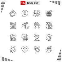 16 Icons Line Style Grid Based Creative Outline Symbols for Website Design Simple Line Icon Signs Isolated on White Background 16 Icon Set vector