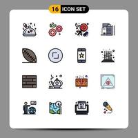 16 User Interface Flat Color Filled Line Pack of modern Signs and Symbols of football industry candy factory building Editable Creative Vector Design Elements