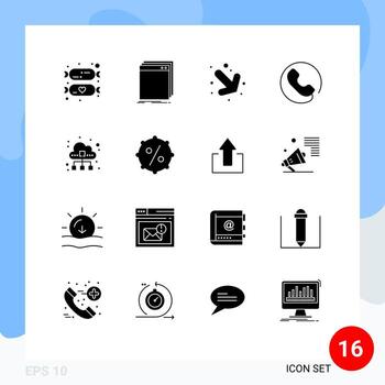 16 User Interface Solid Glyph Pack of modern Signs and Symbols of technology cloud program phone answer Editable Vector Design Elements