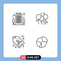 Mobile Interface Line Set of 4 Pictograms of building eco label destination bloone tag Editable Vector Design Elements