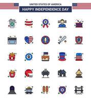 Stock Vector Icon Pack of American Day 25 Flat Filled Line Signs and Symbols for independence holiday star drum flag Editable USA Day Vector Design Elements