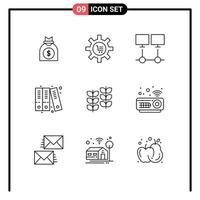 Pack of 9 Modern Outlines Signs and Symbols for Web Print Media such as history archive gear server internet Editable Vector Design Elements