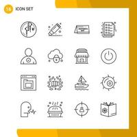 16 Icon Set Line Style Icon Pack Outline Symbols isolated on White Backgound for Responsive Website Designing vector