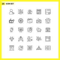Mobile Interface Line Set of 25 Pictograms of database discussion options online video camera Editable Vector Design Elements