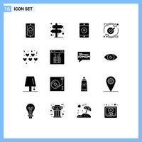 Set of 16 Modern UI Icons Symbols Signs for hearts reload mobile good ok Editable Vector Design Elements