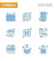 CORONAVIRUS 9 Blue Icon set on the theme of Corona epidemic contains icons such as medicine stay home virus quarantine risk viral coronavirus 2019nov disease Vector Design Elements