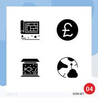 Pictogram Set of 4 Simple Solid Glyphs of architectural living design coin tank Editable Vector Design Elements